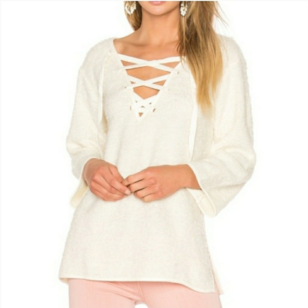LINE & DOT Lace Up Ivory Wool Sweater Size M